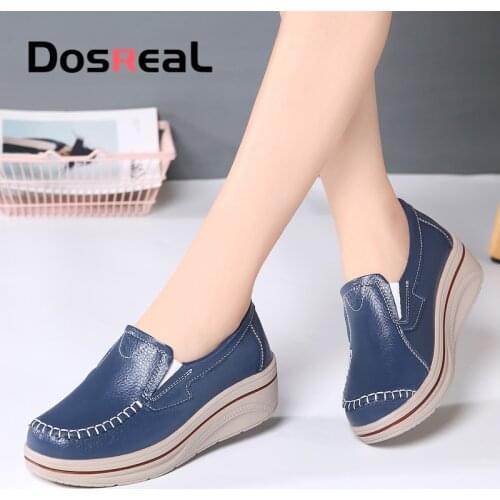 Dosreal New Arrival Women Flats Shoes Leather Platform Flats Ladies Summer Breathable Fashion Loafers Shoe Females Sneakers Shoe
