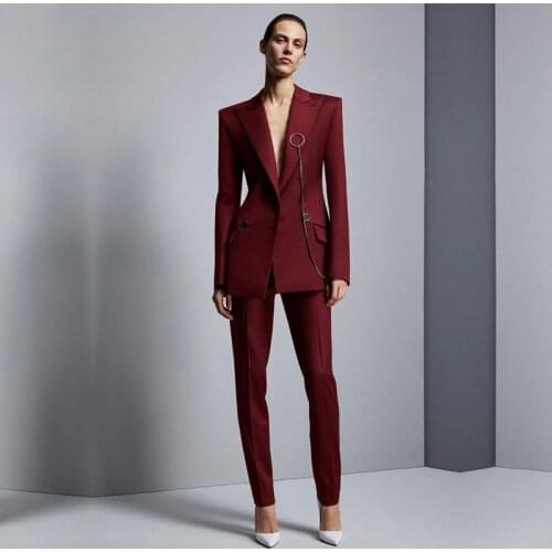 Burgundy Jacket+Pants Womens Business Suits Office Uniform Designs Women Elegant Formal Ladies Trouser Suit 2 Piece Sets Custom