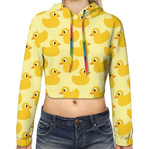 Cartoon Yellow Duck Short Hoodies Women Solid Sweatshirt Tracksuit Long Sleeve Female Crop Top 2020 Fashion Clothing Harajuku