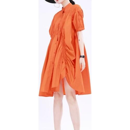 Womens spring summer short sleeve causal loose irregular cotton dress female runway fashion plus size chic dress TB1025