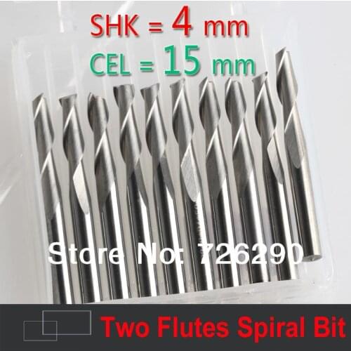 10pcs Shank 4mm x 15mm Two Flutes Carbide Mill Spiral Cutter Wood Router Bit Tools for CNC Machine Cutting HUHAO