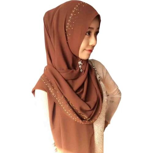 20pcs/bag Free shipping NEW super beading diamond convenient muslim long scarf with press button