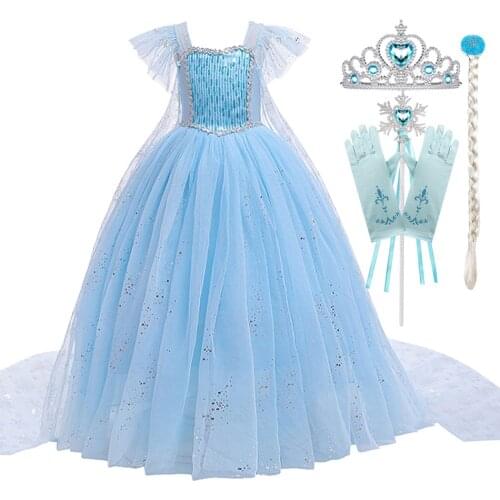 2020 Summer New Elsa Girls Princess Dress Crown Accessories Girls Childrens Clothes Halloween Christmas Evening Dress