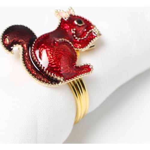 30/PCS New red squirrel napkin button, creative hotel metal napkin ring