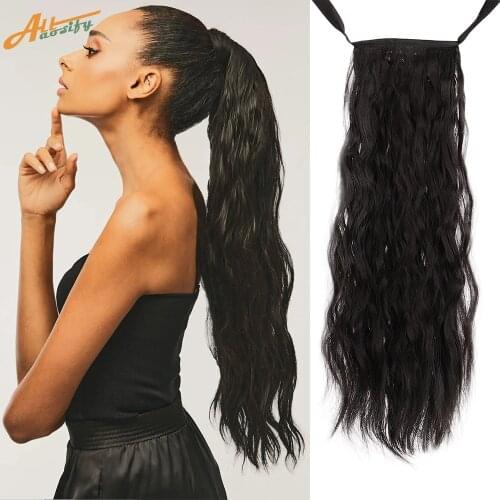 Allaosify Hair 22'' Long Straight Ponytails Clip In Ponytail Drawstring Synthetic Pony Tail Heat Resistant Fake Hair Extensions
