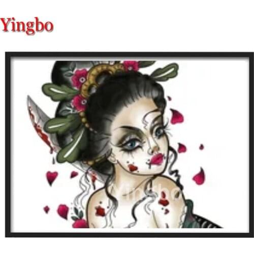 Diamond Painting Cross Stitch Japan Woman Samurai Sword Diamond Embroidery Full Drill DIY 5D Diamond Mosaic Picture Rhinestones