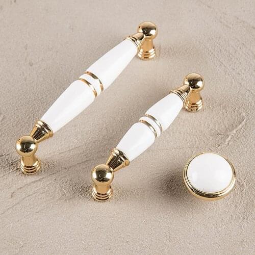 KK&FING White Ceramic Cabinet Door Handles European Antique Furniture Knobs Kitchen Cupboards Wardrobe Door Handles Pulls