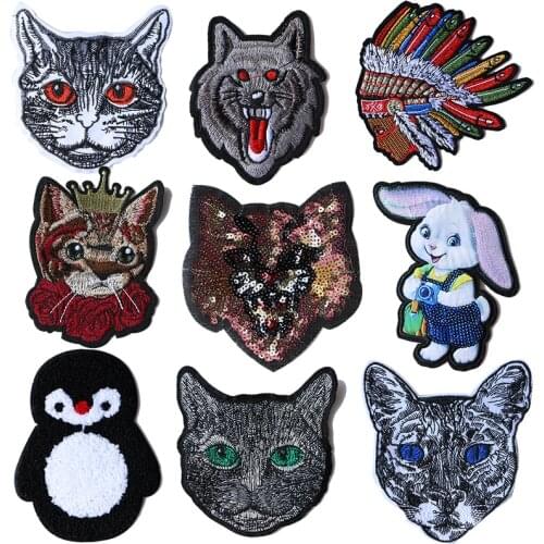 Cartoon Decorative Patch Wolf Penguin Cat Rabbit icon Embroidered Applique Patches For DIY Iron on Badges on clothes Stickers