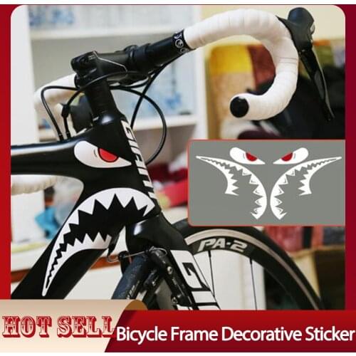 Bicycle Frame Decorative Sticker MTB Shark Head Tube Sticker Decoration Bike Scratch Stickers Shark Eyes Stickers