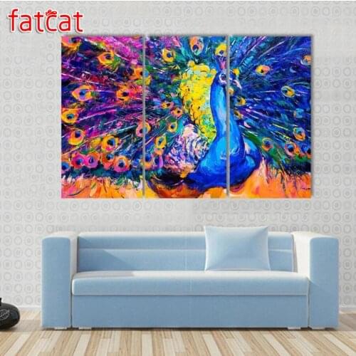 FATCAT Large size peacock triptych 5D Diy Diamond Painting full mosaic diamond Embroidery Sale Animals Wall Decoration AE1451