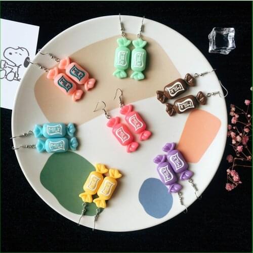Hand-Made Fashion Funny Resin Drop Earrings for Women Creative Cute Milk Candy Dangle Earring Personality Party Jewelry Gift