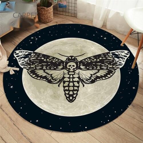BeddingOutlet Death Moth Round Area Rug Gothic Skull Floor Mat Butterfly Moon Star Living Room Carpet Polyester Rug Mat Dropship