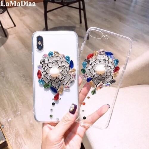 LaMaDiaa For Huawei Honor8 9 10 20 Lite V10 V20 V30 7X 8X 9X Nova 4 5 6 Luxury colorful rhinestones flower soft phone case cover