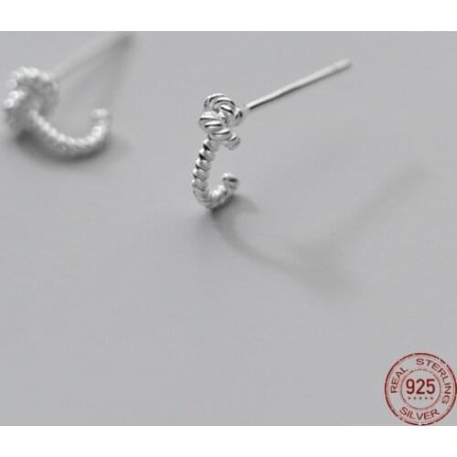 LKO 925 Sterling Silver Interweave Knot Stud Earrings For Women Girls Birthday Present Mini Minimalist Jewelry Ornaments