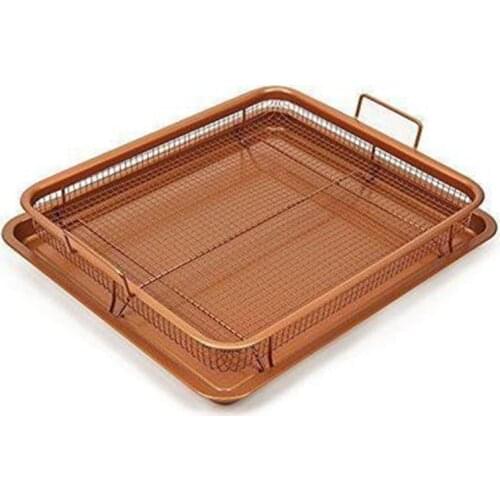 Microwave Oven Copper Baking Tray BarBecue Tray Fry Pan Non-stick Chips Basket Baking Dish Grill Mesh Kitchen Tool