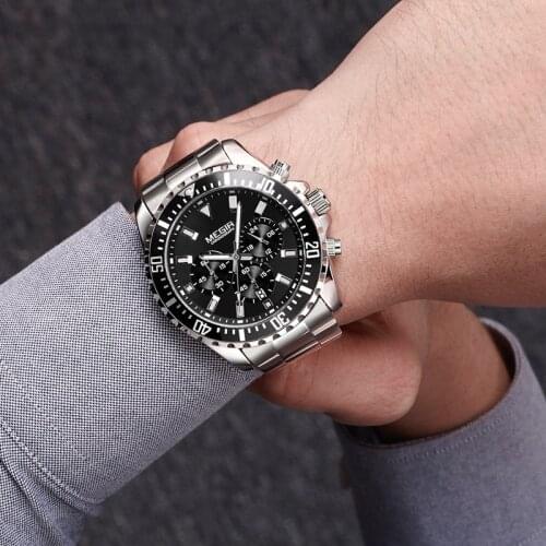 MEGIR Chronograph Quartz Watch Men Top Brand Luxury Wrist Watches Mens Stainless Steel Business Clock Male Relogio Masculino