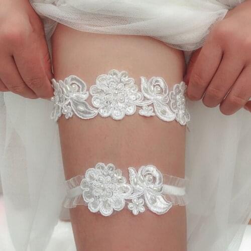 Female Elegant Wedding Garter Flower Pearl Garter Party Bridal Accessories Cosplay Sexy Lace Elastic Leg Garter Belt