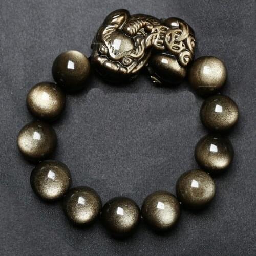 Natural Mascot Pixiu Beads Bracelet Obsidian High Quality Genuine Stone Energy Bracelet Lucky Gold Bracelets For Women Jewelery