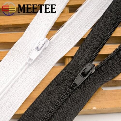 Meetee 10pcs 60-150cm Nylon Zipper Black White Zipper Open-End Auto Lock Zip DIY Down Jacket Coat Front Placket Zip for Sewing