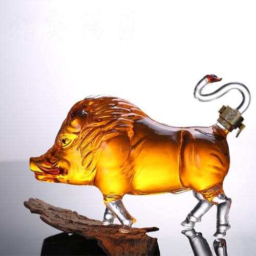 Lead-free novelty animal Wild boar shaped Whiskey Decanter for Liquor Scotch Bourbon DDC-211