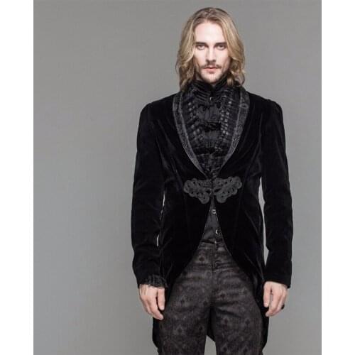 Devil Fashion Gothic Noble Men Dress Jacket Steampunk Black Red Single Button Dovetail Coat Evening Party Swallowtail Coats