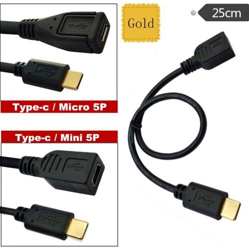 Gold plated 25cm USB3.1 Type C Male To Micro USB 2.0 5Pin Female Data Cable Cord Nexus 5X 6P