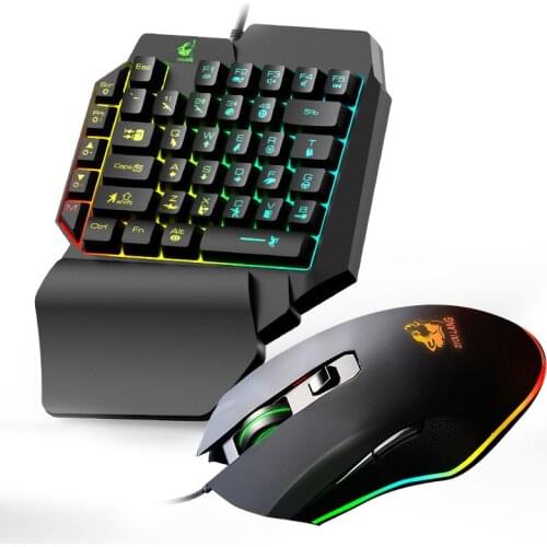 T1 Wired One Handed Gaming Keyboard Mouse Combo Ergonomic Multicolor Backlight One-Handed Game Keyboard Mouse Set For PC