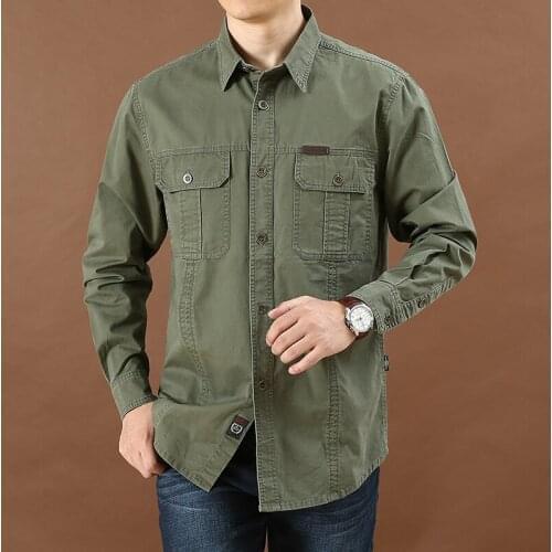 Masculina Shirt Army Military Casual Size S-4Xl 5Xl 6Xl 2021 Spring Autumn Denim Men Shirts Long Sleeve 100% Cotton Camiseta