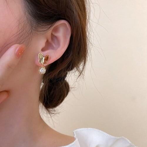 Korean Style Luxury Vintage Geometric Bowknot Rhinestone Flower Drop Earrings for Women Simple Fashion Weddings Bride Jewelry