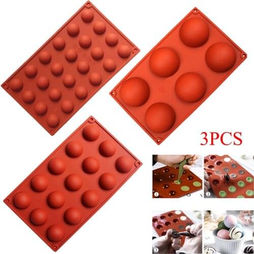 3Pcs Ball Sphere Silicone Mold For Cake Pastry Baking Chocolate Candy Fondant Bakeware Round Shape Dessert Mould DIY Decorating
