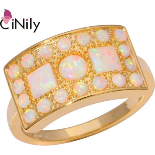 Created Luxury Large Fire Opal Wide Rings Yellow Gold Color Square Round White Stone Cocktail Party Fashion Jewelry Man Woman
