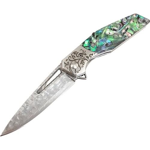 Damascus steel outdoor self-defense folding knife portable saber sharp knife field tactical knife Emergency tool knife