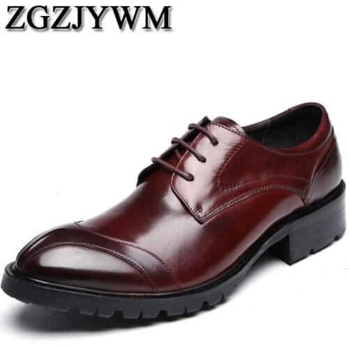 ZGZJYWM Fashion Spring/Autumn Black/Red oxfords Shoes Mens Dress Lace-Up Genuine Leather Wedding Mens Business Office Shoes