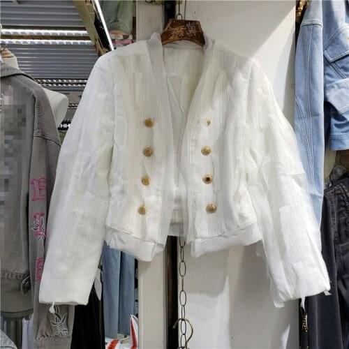 Autumn Jacket Women New Korean Fashion Slim-Fit Tassel Ruffles Elegant Lady Chic Coat White Color Cropped Chaqueta Mujer