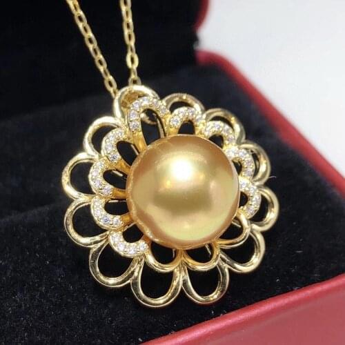 D315 Fine Jewelry 925 Sterling Silver 11-12mm Natural Fresh Water Golden Pearl Pendant Necklaces for Women FIne Pearls Pendants
