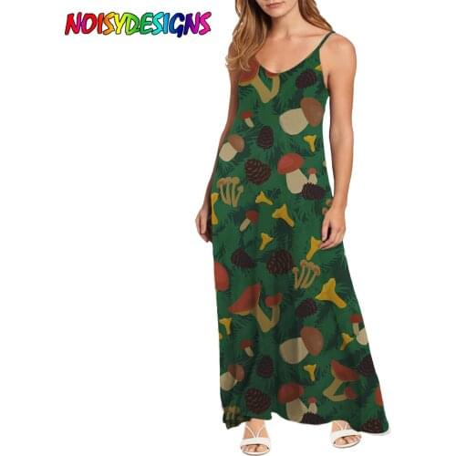 NOISYDESIGNS 2021 Summer Mushrooms Fungus Print Green Long Party Dress Women Elegant Sleeveless Maxi Dress Backless Dresses 4XL