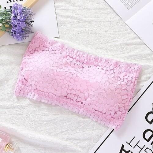 Tube Topless Strapless Lace Beauty Back Wrapped Chest Underwear Women Bra Sexy Soft Breathable One Size Pink Safety Summer