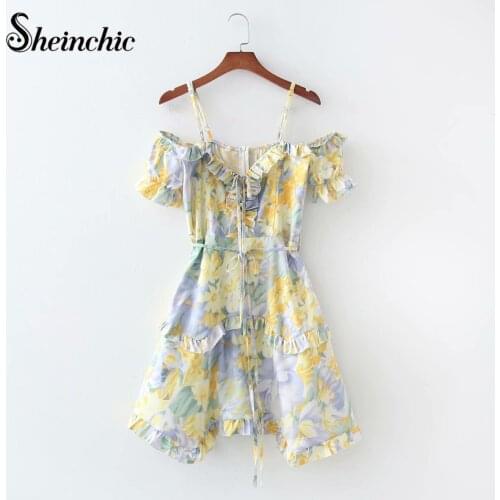Sexy Off Shoulder Floral Printed Chiffon Dresses for Women 2021 Summer Bohemian Beach Dress Female