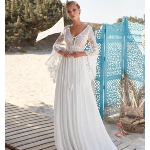 Civil Boho Wedding Dress 2021 For Women Half Sleeve Backelss A-Line Chiffon Sweep Train Vintage Country Style Robe Bridal Gowns