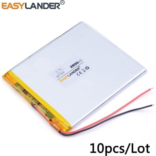 10pcs /Lot 3.7v lithium Li ion polymer rechargeable battery 407590 2800MAH For PDA Tablet PCs Digital Products 047590