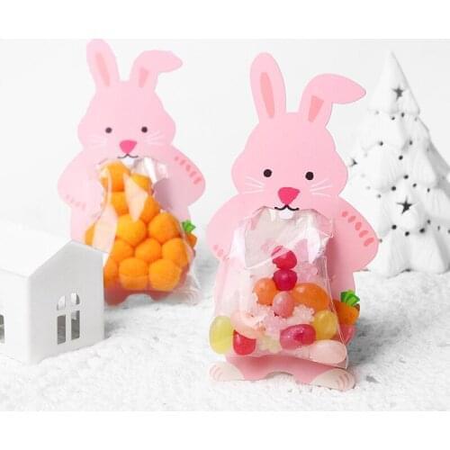 Wielkanoc 10pcs Easter Bunny Cookie Bag Easter Decoration DIY Candy Plastic Bags Ostern Packing Kids Birthday Party Supplies