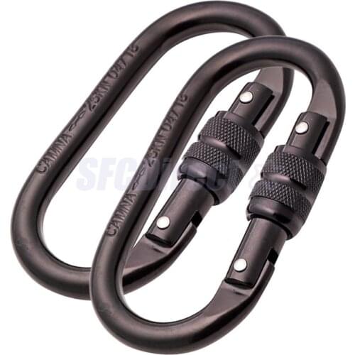2pcs Rock Climbing Oval Shape 25KN Screw Locking Carabiner Hook for Outdoor Rappelling Rescue 11 x 6cm CE certified