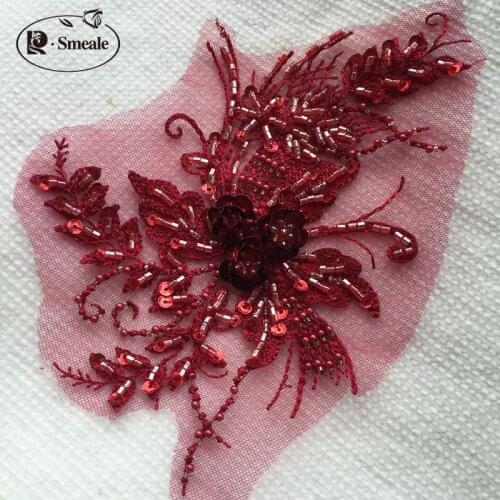 4PCS Handmade Beaded Lace Flower Embroidery Patch DIY Wedding Dress Headdress Clothing Accessories RS2794