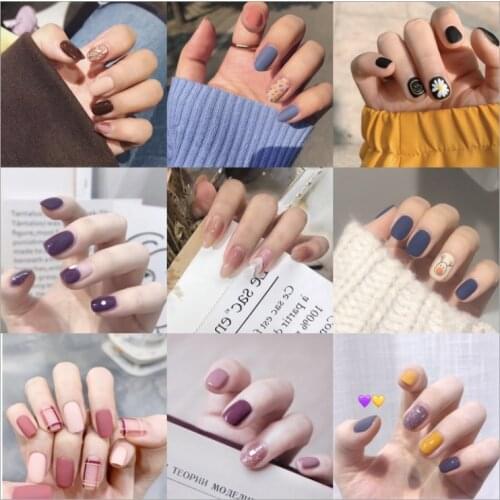 5 sets/pack ! Multiple cute cartoon pattern fake nails Japanese Bride pure color false nails lady decorated full nail tips matte