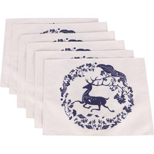 6 Pcs Deer Pattern Placemat Coasters Cup Dish Glass Table Mat Insulation Pad Kitchen Accessories Decoration-ABUX