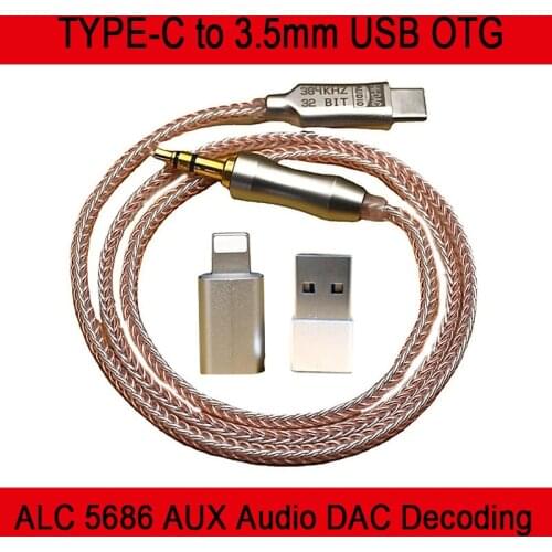 Realtek ALC 5686 AUX Audio DAC Decoding TYPE-C to 3.5mm USB OTG Adapter Car audio cable Extension cord For Apple / Android