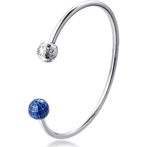 Blue Earth open Bangle 100% 925 Sterling Silver Jewelry Free Shipping