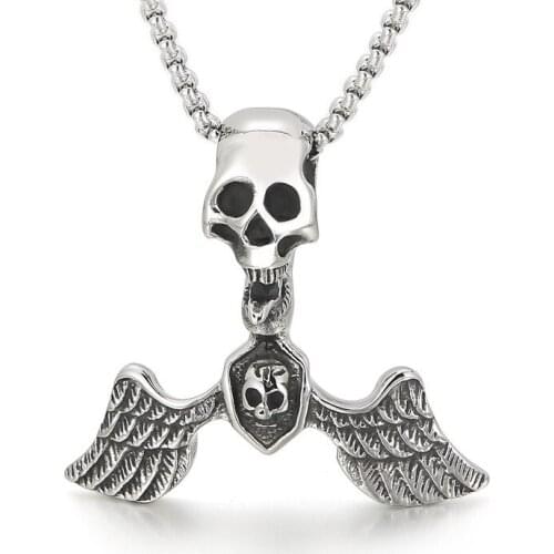 European and American retro exaggerated angel wings pirate skull skeleton mens titanium steel pendant