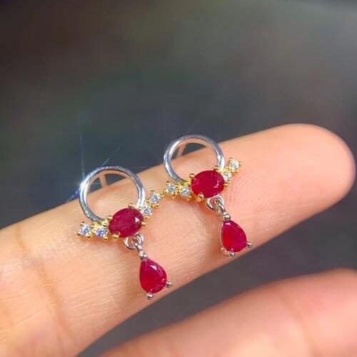 Grace circle flight water drop S925 silver natural red ruby drop earrings natural gemstone women wedding party gift jewelry
