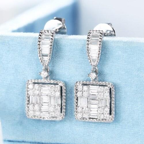 Classic Princess Cut White Zircon Dangle Earrings Bridal Wedding White Crystal Earrings Anniversary Jewelry Christmas Gift